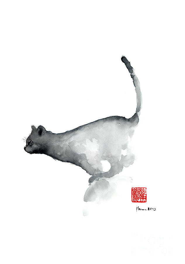 Grey Cat Painting, Watercolor Cat Print, Jumping Cat Paintings, Cat Artwork, Cat Wall Poster, Cat  Painting by Mariusz Szmerdt