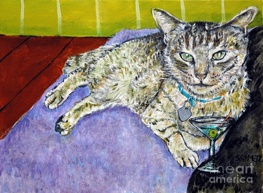 Martini Painting - Cat Having a Martini by Jay  Schmetz