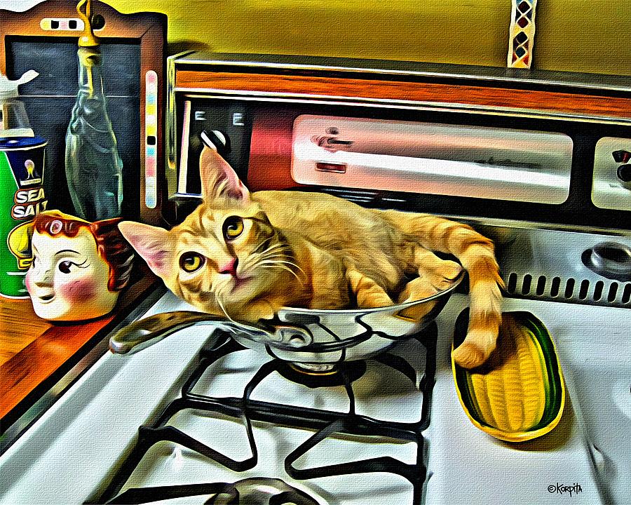Cat in a Pot on a Stove Photograph by Rebecca Korpita