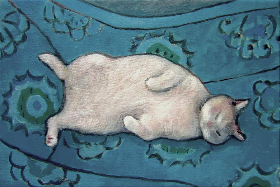 Cat on Blue Chair Painting by Kazumi Whitemoon