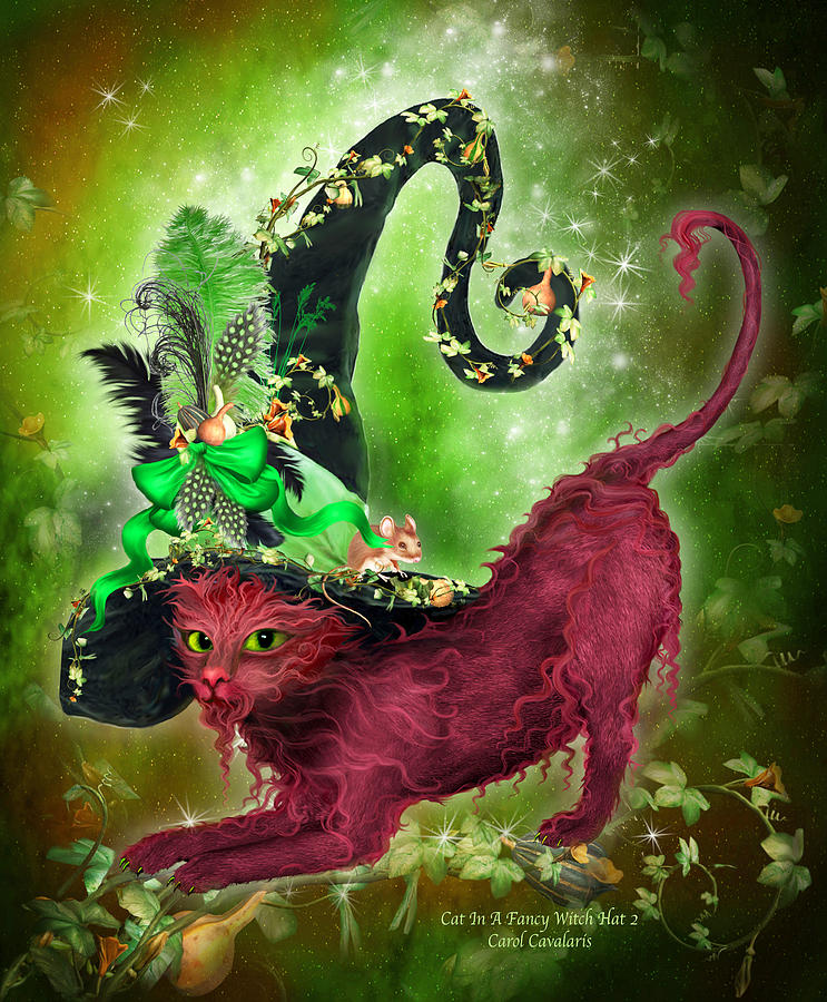Cat Mixed Media - Cat In Fancy Witch Hat 2 by Carol Cavalaris