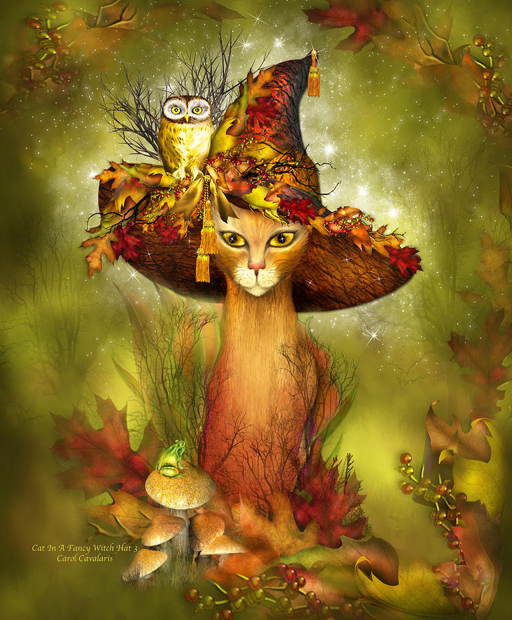 Cat Mixed Media - Cat In Fancy Witch Hat 3 by Carol Cavalaris