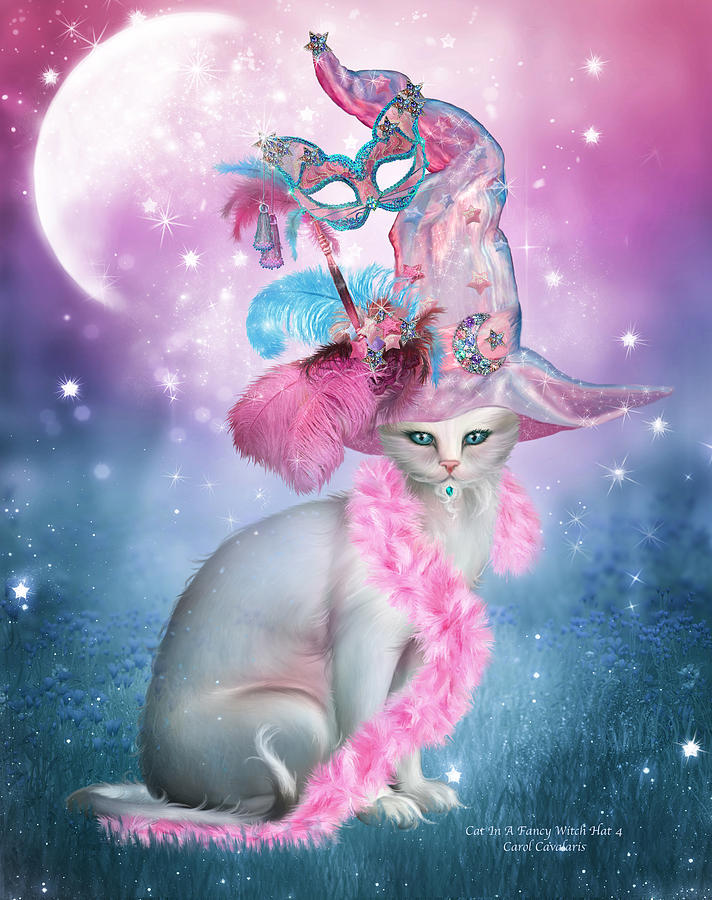 Cat In Fancy Witch Hat 4 Mixed Media by Carol Cavalaris