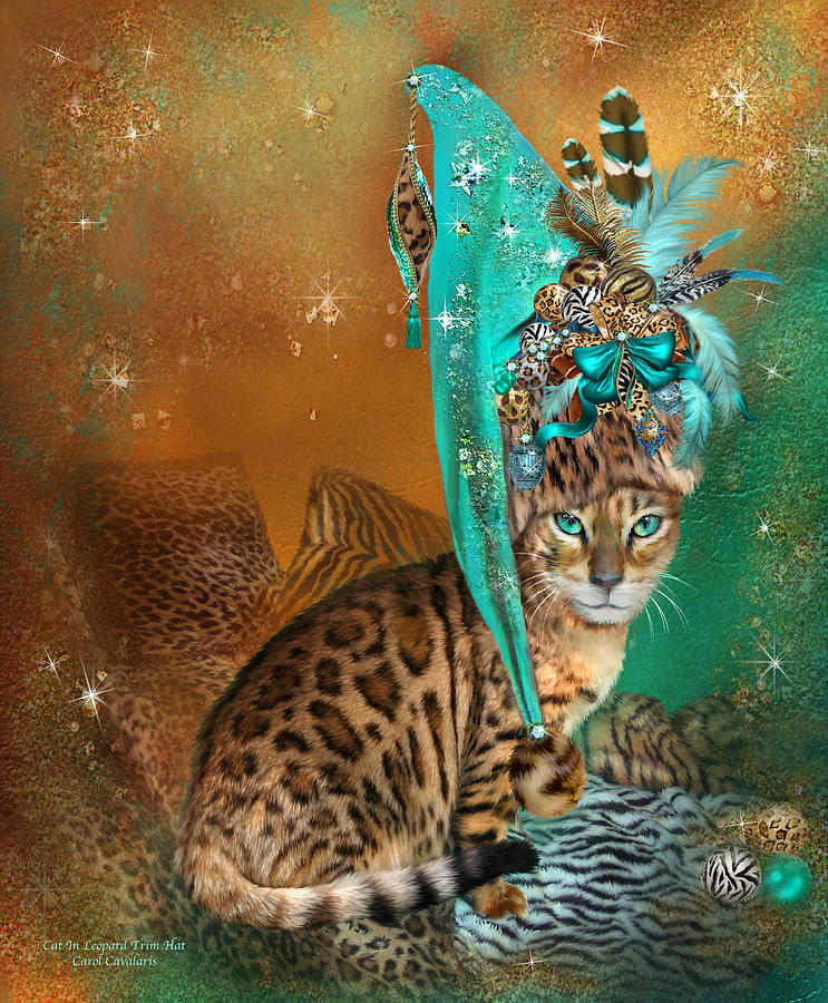 Cat In Leopard Trim Hat Mixed Media by Carol Cavalaris