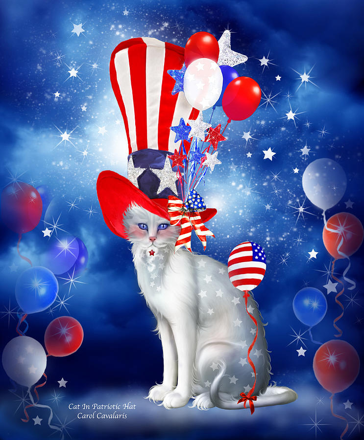 Cat In Patriotic Hat Mixed Media by Carol Cavalaris