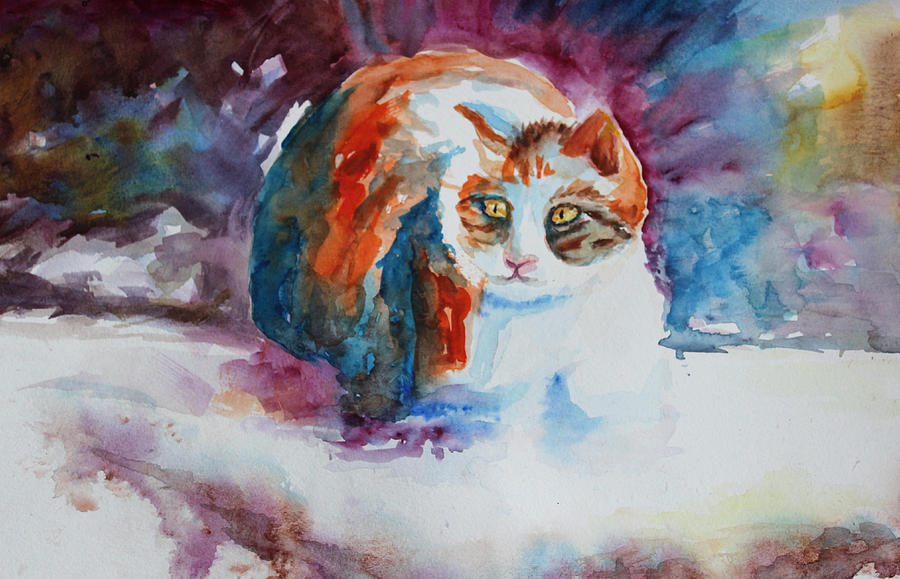 Cat in Snow Painting by Denise Warsalla - Pixels