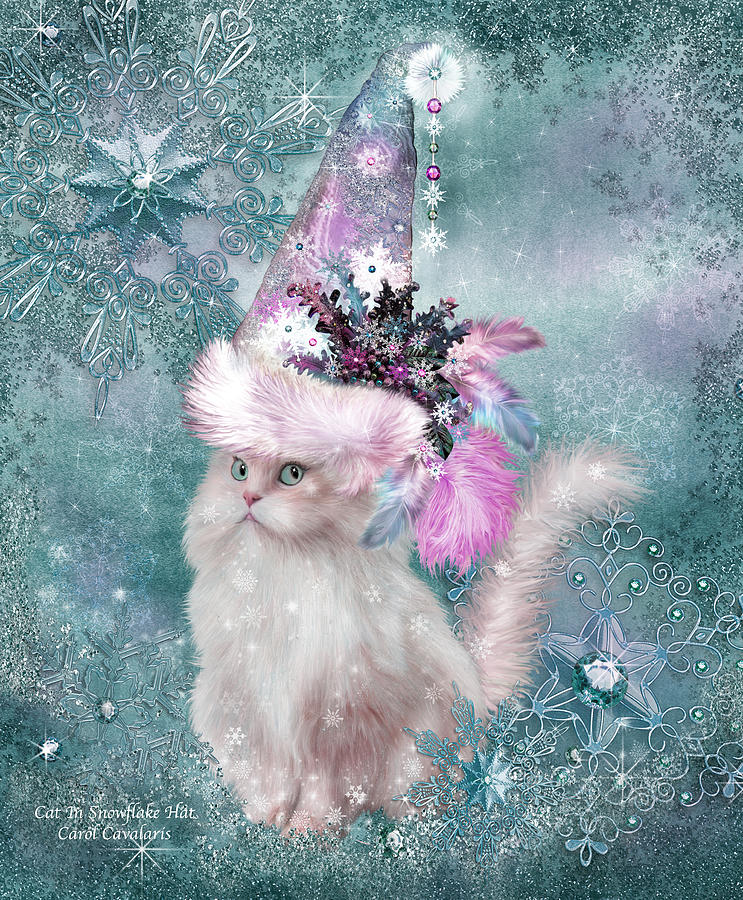 Cat In Snowflake Hat Mixed Media by Carol Cavalaris