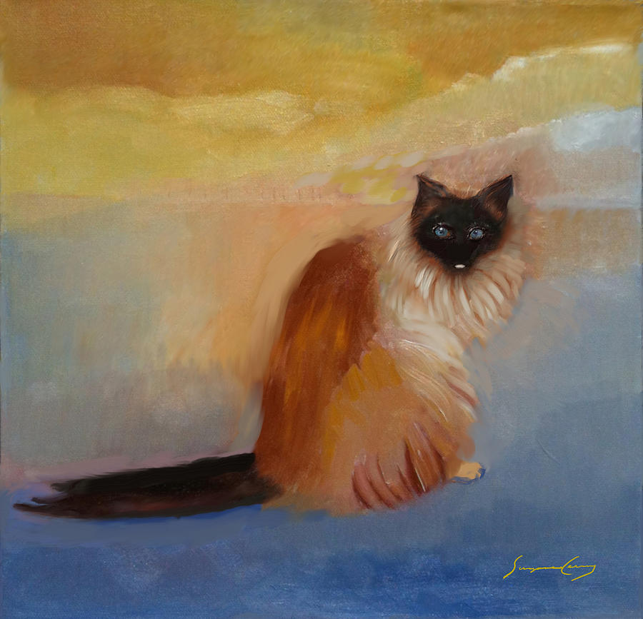 Cat in Surreal Landscape Painting by Suzanne Giuriati Cerny