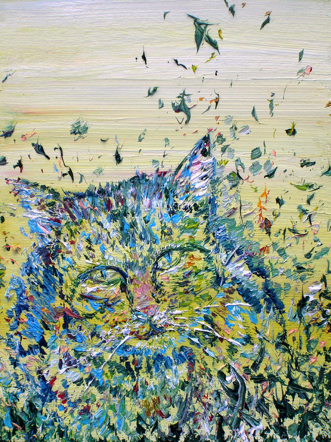CAT in the GRASS Painting by Fabrizio Cassetta