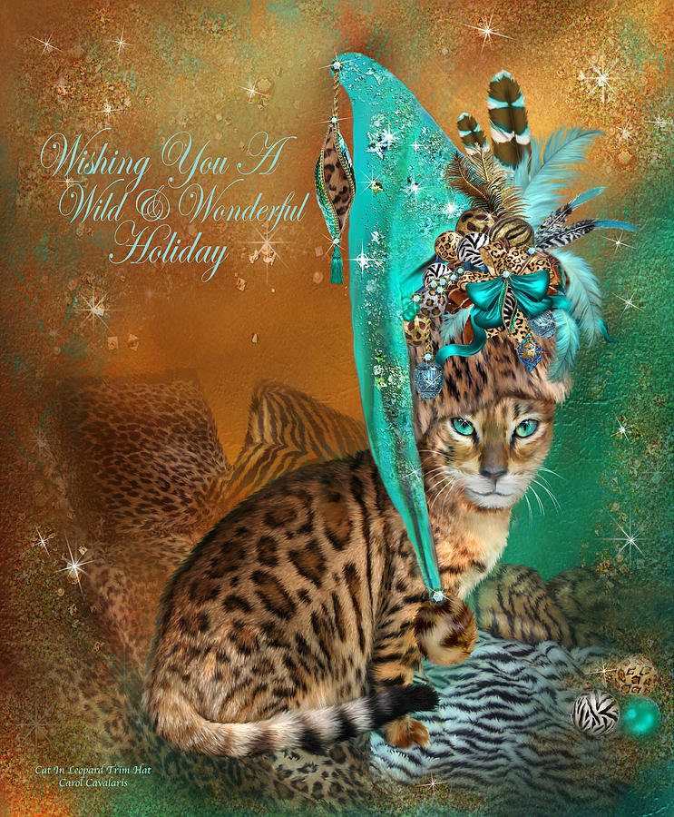 Cat In The Leopard Trim Santa Hat Mixed Media by Carol Cavalaris