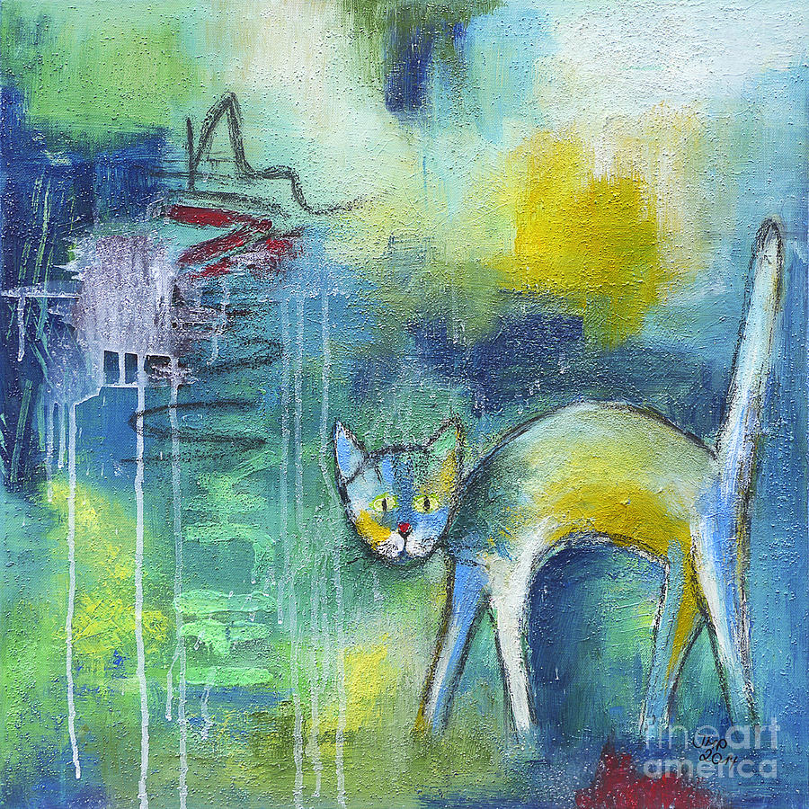Abstract Painting - Cat in the Rain by Jutta Maria Pusl