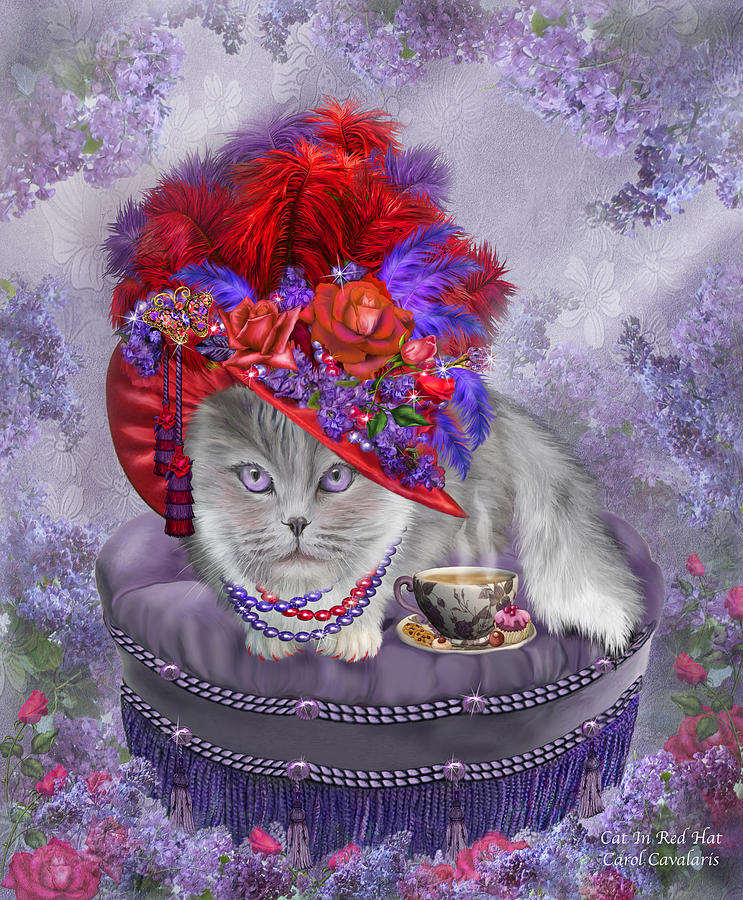 Cat Mixed Media - Cat In The Red Hat by Carol Cavalaris