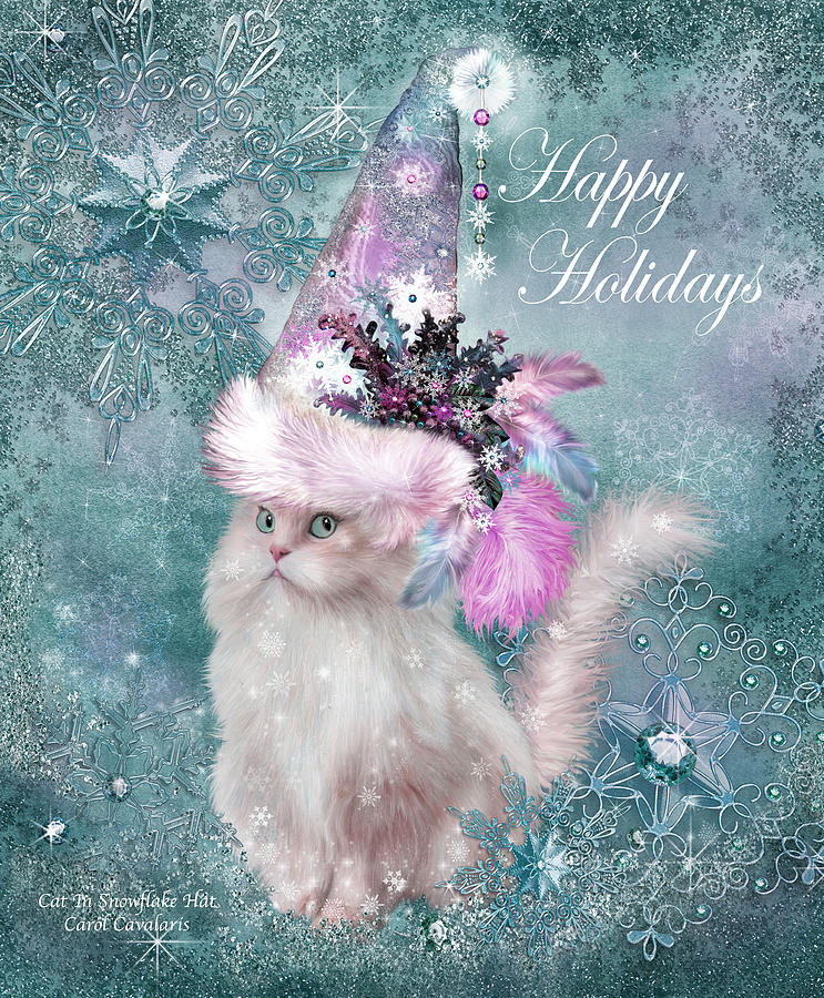 Cat Mixed Media - Cat In The Snowflake Santa Hat by Carol Cavalaris