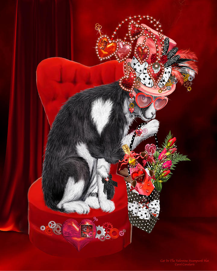 Cat In The Valentine Steam Punk Hat Mixed Media by Carol Cavalaris Cat In The Valentine Steam Punk Hat Mixed Media by Carol Cavalaris
