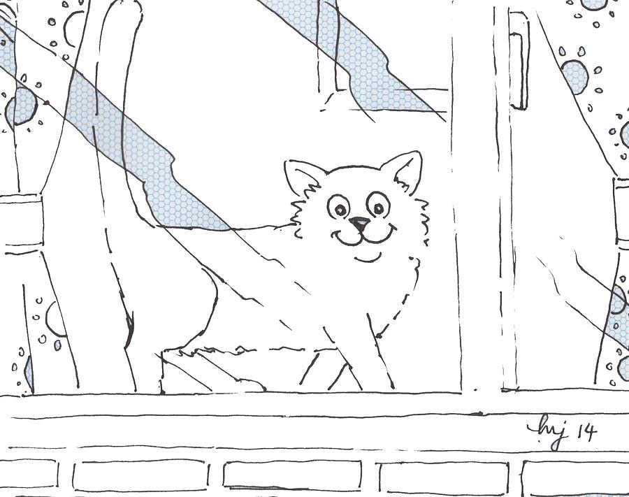 Cat In The Window Cartoon Drawing by Mike Jory