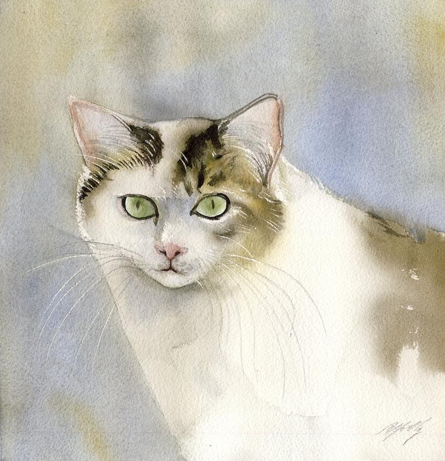 Cat In Watercolor Painting by Alfred Ng