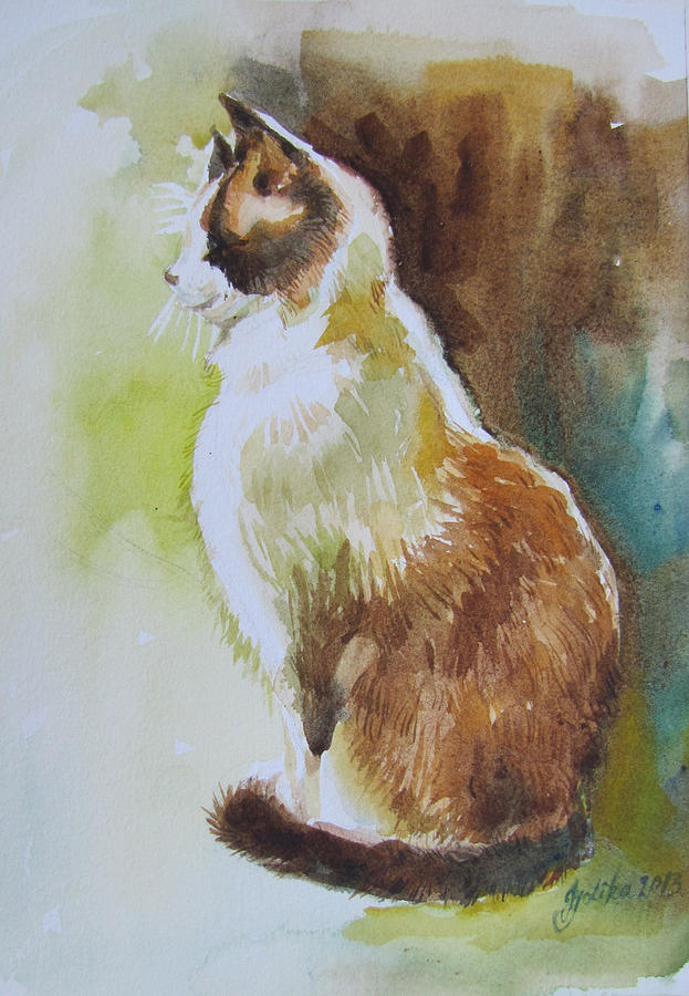 White and Brown Cat Painting by Jyotika Shroff