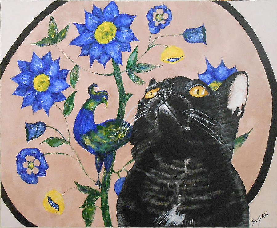 Cat Looking At Fly On Ceiling Painting By Susan Kniffen