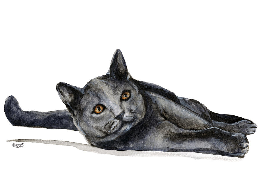 Cat Painting - Cat Lying/stirred But Not Shaken by Carlo Ghirardelli Cat Painting - Cat Lying/stirred But Not Shaken by Carlo Ghirardelli