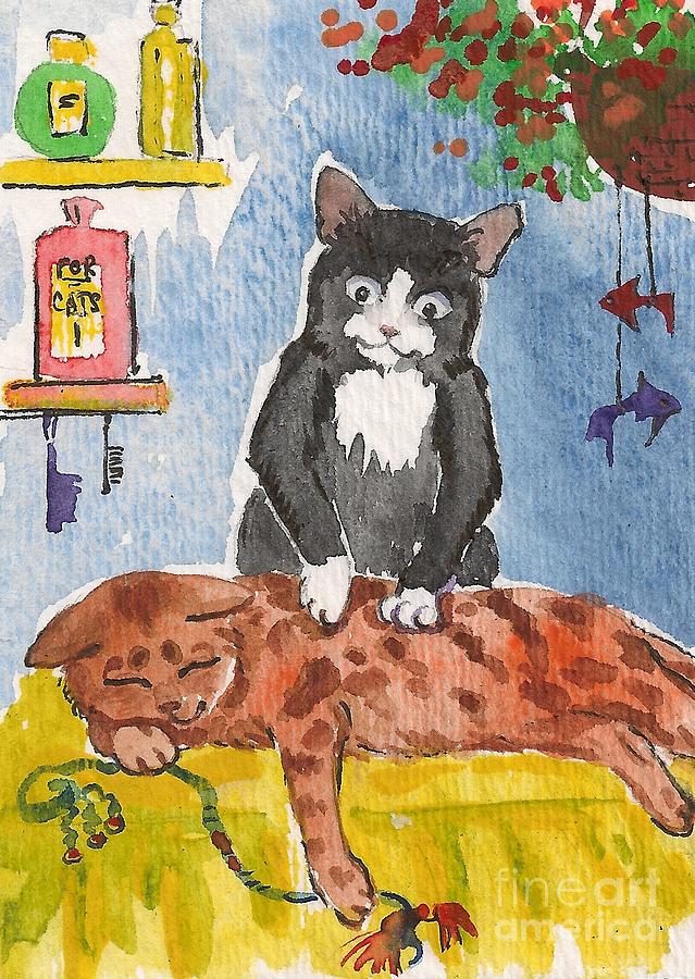 Cat Massage Painting by Margaryta Yermolayeva