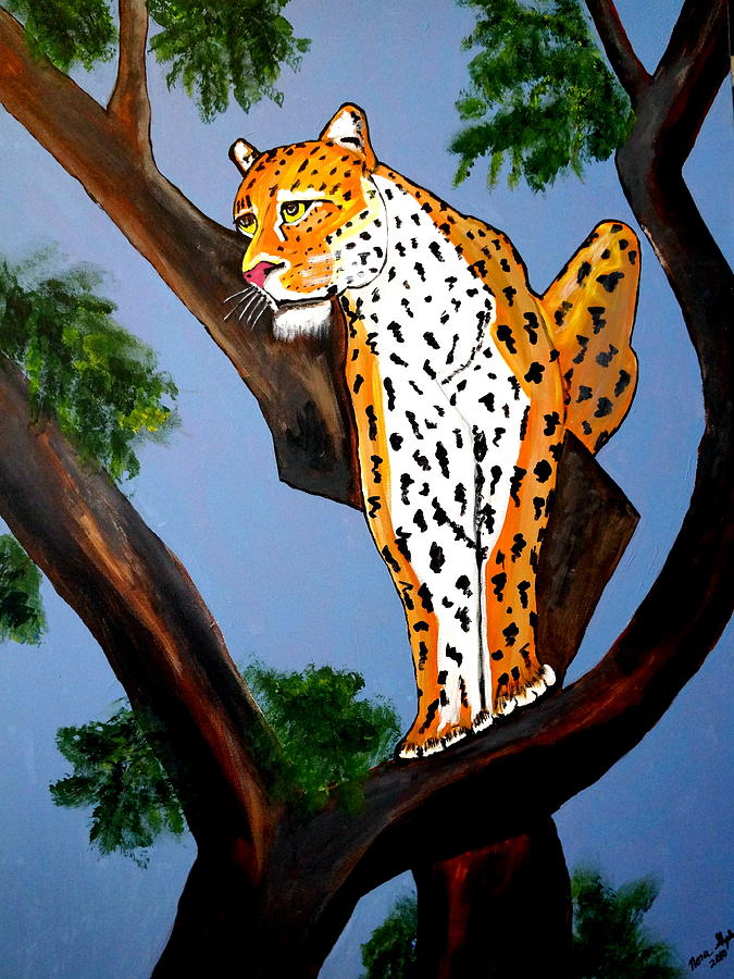 Cat On A Hot Wood Tree Painting by Nora Shepley