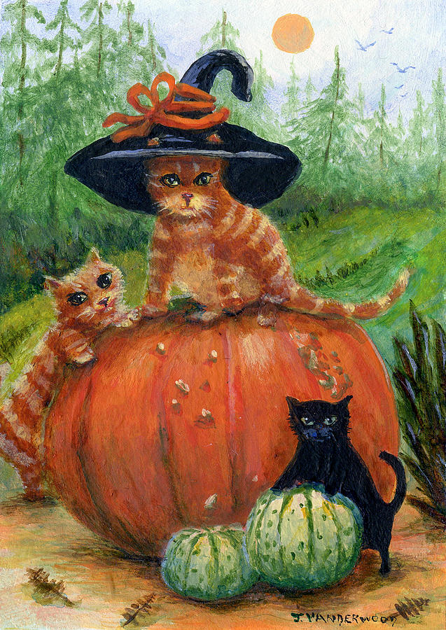 Cat on a Pumpkin Painting by Jacquelin L Westerman