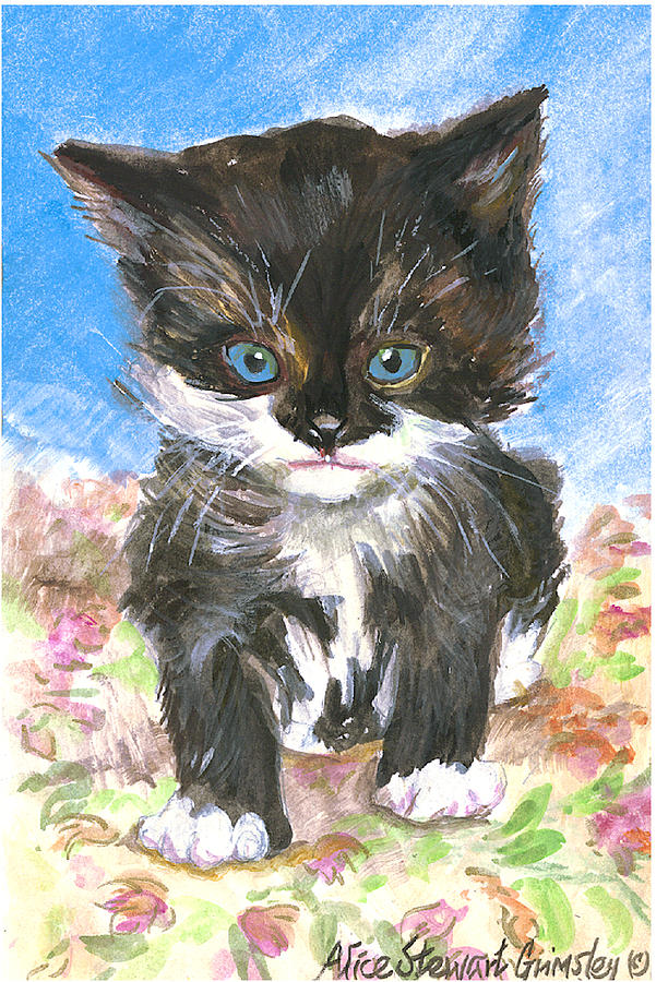 Flower Painting - Cat On Bedspread by Alice Grimsley