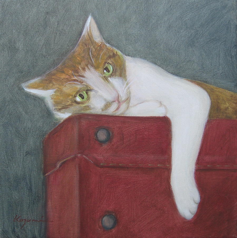 Cat on Box Painting by Kazumi Whitemoon