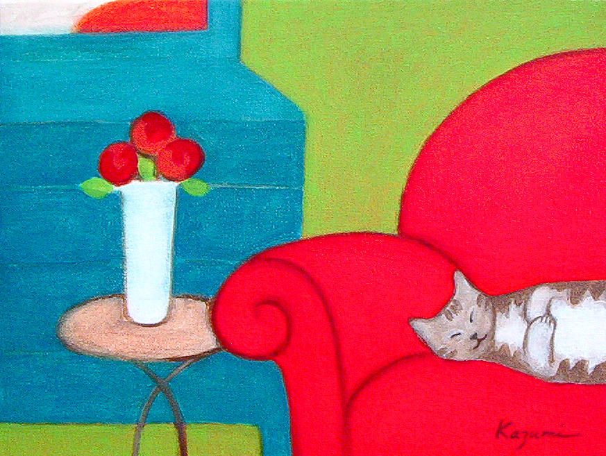 Cat on Chair Painting by Kazumi Whitemoon