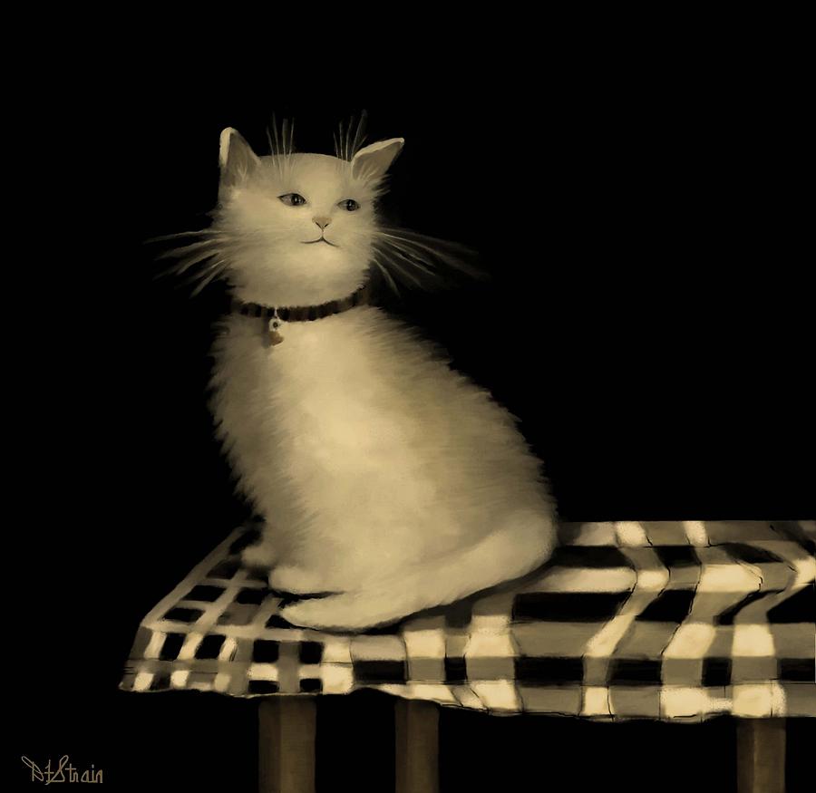 Cat on Checkered Tablecloth   No. 1 Painting by Diane Strain