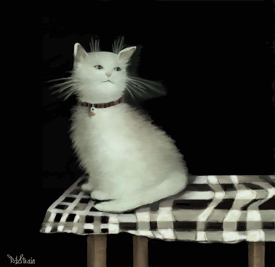 Cat on Checkered Tablecloth   No. 2 Painting by Diane Strain