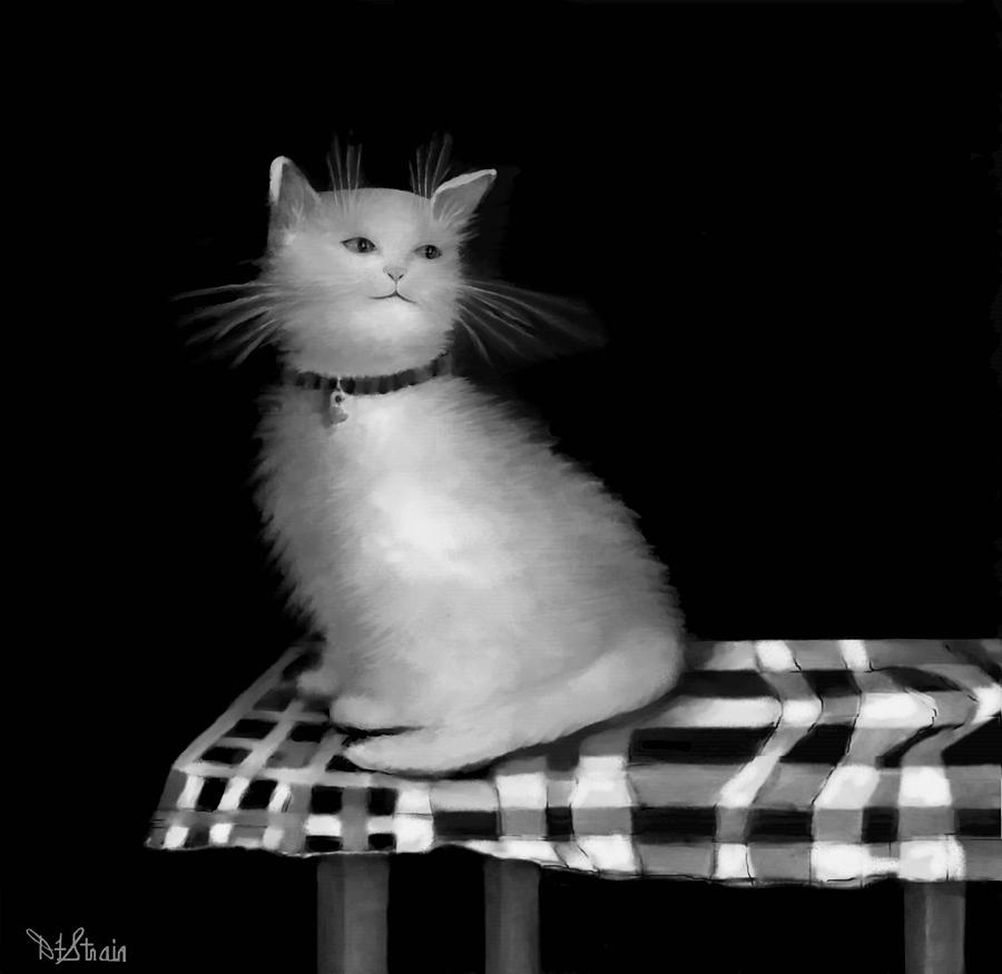 Cat on Checkered Tablecloth   No. 3 Painting by Diane Strain
