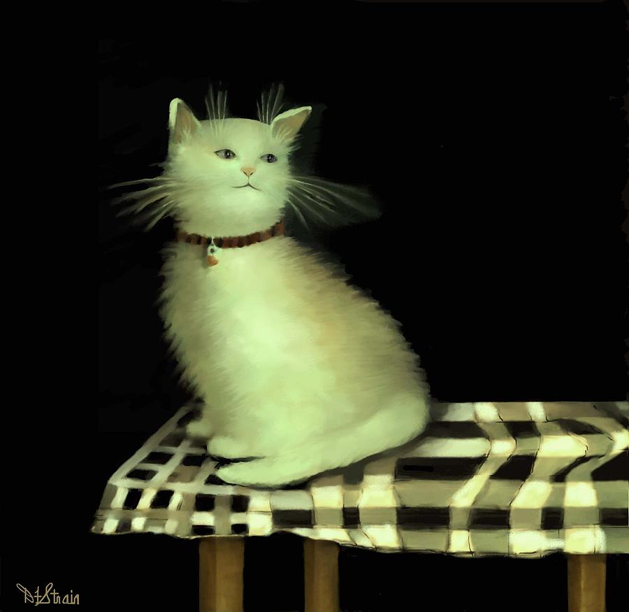 Cat on Checkered Tablecloth   No. 4 Painting by Diane Strain