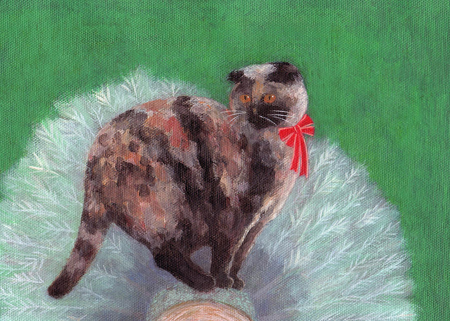 Cat on Christmas Tree Painting by Kazumi Whitemoon