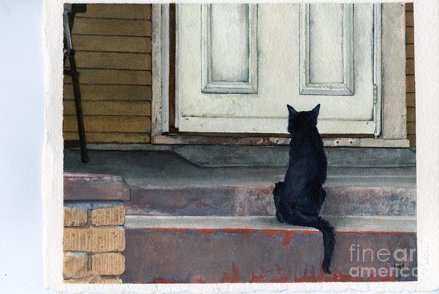 Cat on Doorstep Painting by Nancy Hart Fine Art America