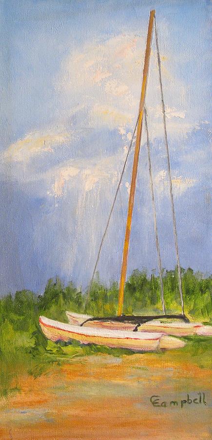 Boat Painting - Cat on the Beach by Cecelia Campbell Boat Painting - Cat on the Beach by Cecelia Campbell