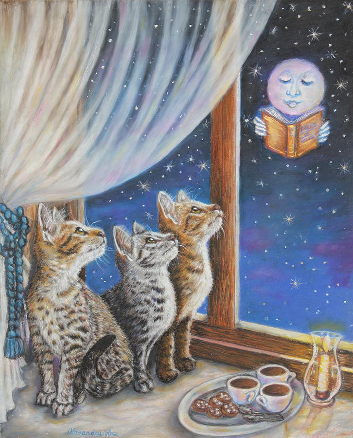 Cat Painting - Cat Painting - Moon Tales by Alessandra Rosi