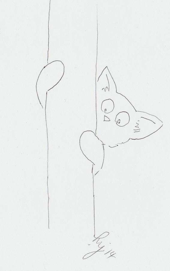 Cat post cartoon Drawing by Mike Jory