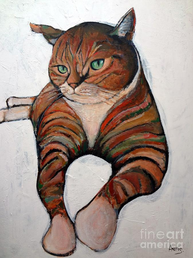 Cat Painting - Cat Relaxing On The Floor by Aeris Osborne