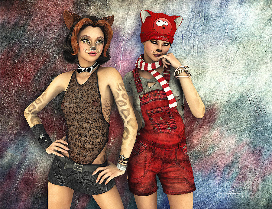 Cat Sisters Digital Art by Jutta Maria Pusl