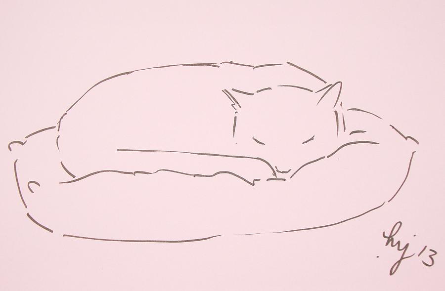 Cat Sleeping Line Drawing Drawing by Mike Jory