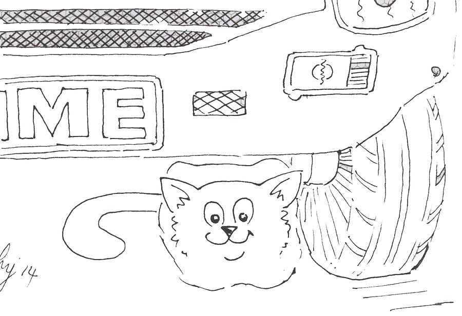 Cat Under Parked Car Cartoon Drawing by Mike Jory