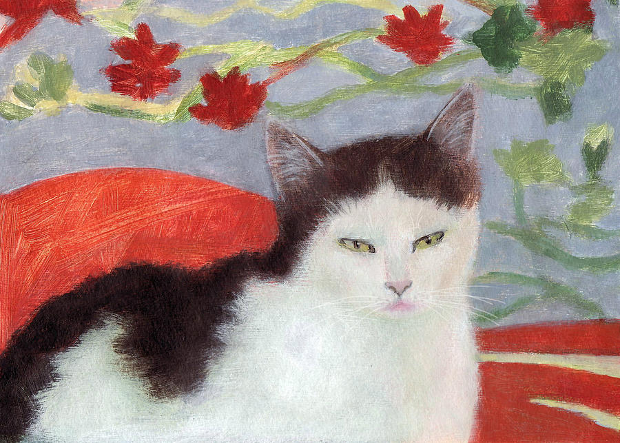 Cat with Floral Kimono Painting by Kazumi Whitemoon