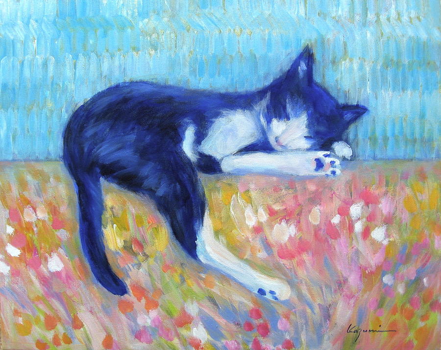 Cat with Flowers Painting by Kazumi Whitemoon