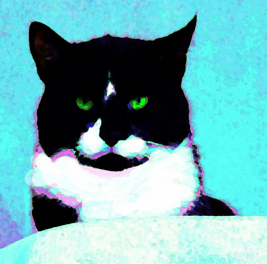 Cat with Green eyes Digital Art by Priscilla Batzell Expressionist Art Studio Gallery