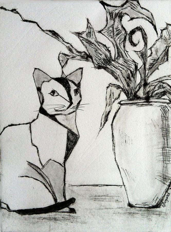 Cat with Palm Painting by Elizabeth  Bogard
