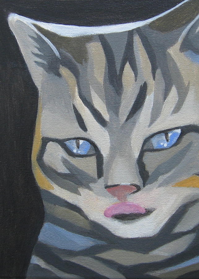 Cat with Tongue  Painting by Kazumi Whitemoon