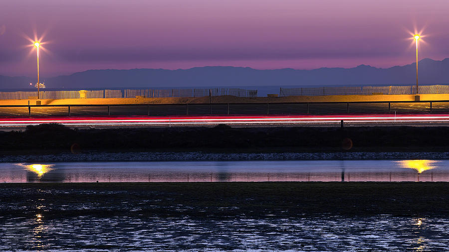 Abstract Photograph - Catalina Bolsa Chica PCH Light trails and the Wetlands By Denise Dube by Denise Dube