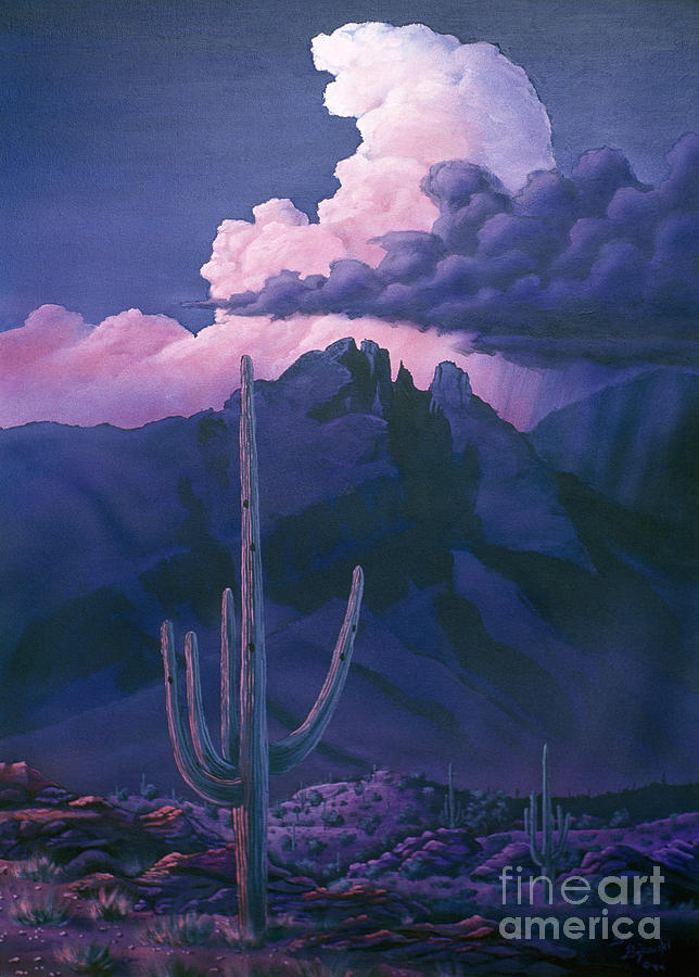 Catalina Mountain Sunset Painting by Jerry Bokowski