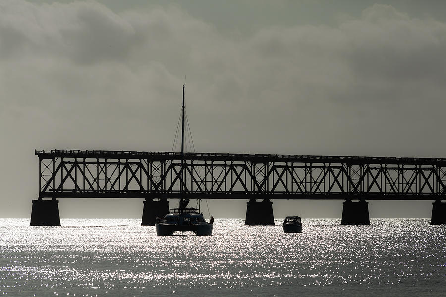 Boat Photograph - Catamaran Anchored At Old Bahia Honda Bridge by Ed Gleichman